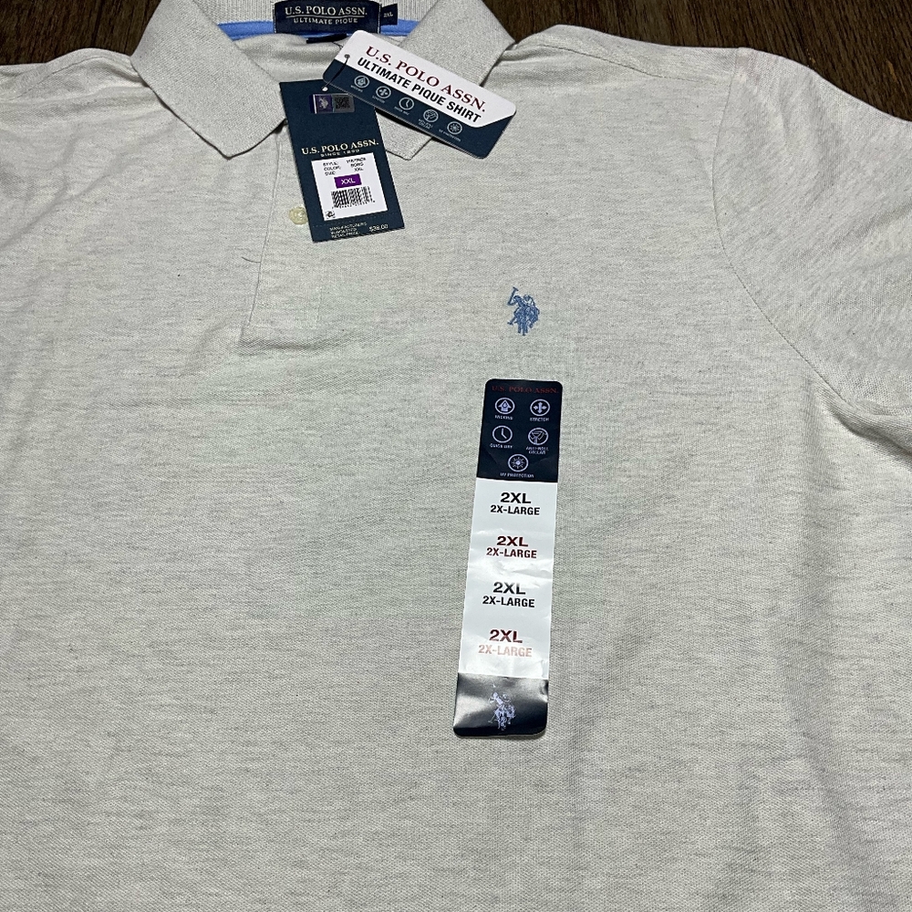 New U.S. Polo Assn. Ultimate Pique Polo Shirt Mens's Gray Short Sleeve - Picture 8 of 9